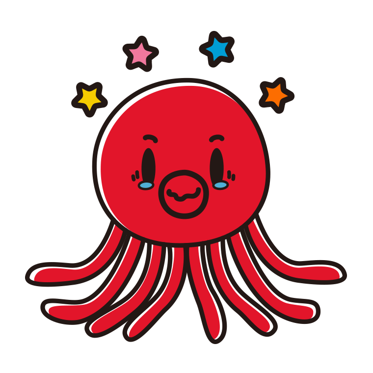 ジーンとするタコちゃんのイラスト【色あり、背景なし】透過PNG