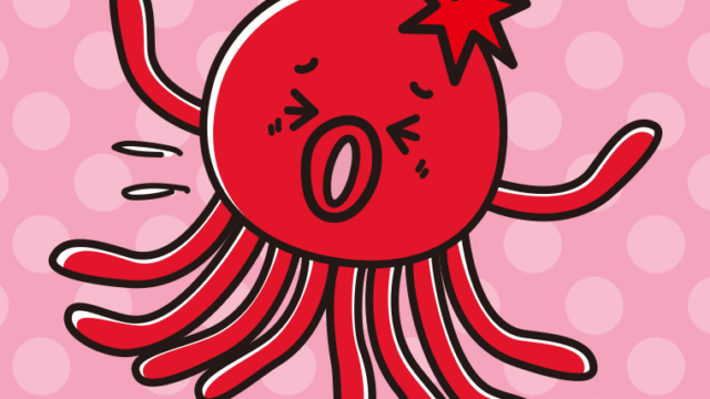 ぶつかるタコちゃんのイラスト【色、背景あり】PNG