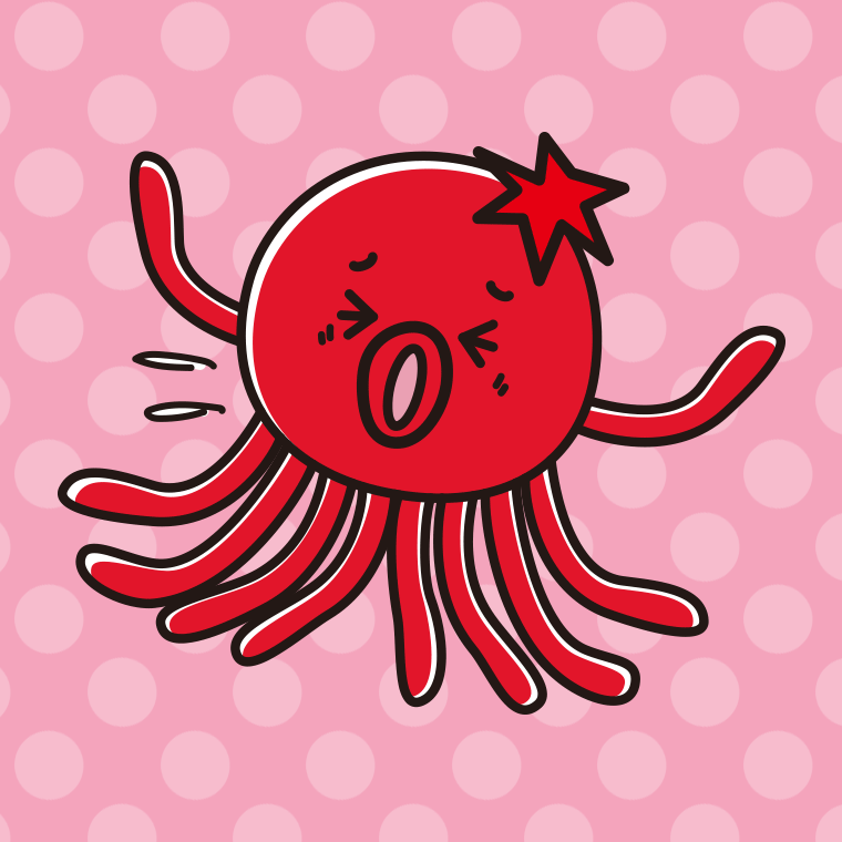 ぶつかるタコちゃんのイラスト【色、背景あり】PNG