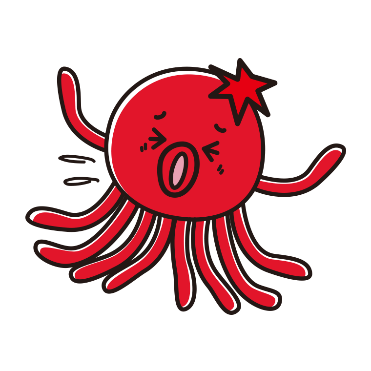 ぶつかるタコちゃんのイラスト【色あり、背景なし】透過PNG