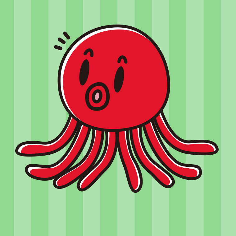 何かに気付くタコちゃんのイラスト【色、背景あり】PNG