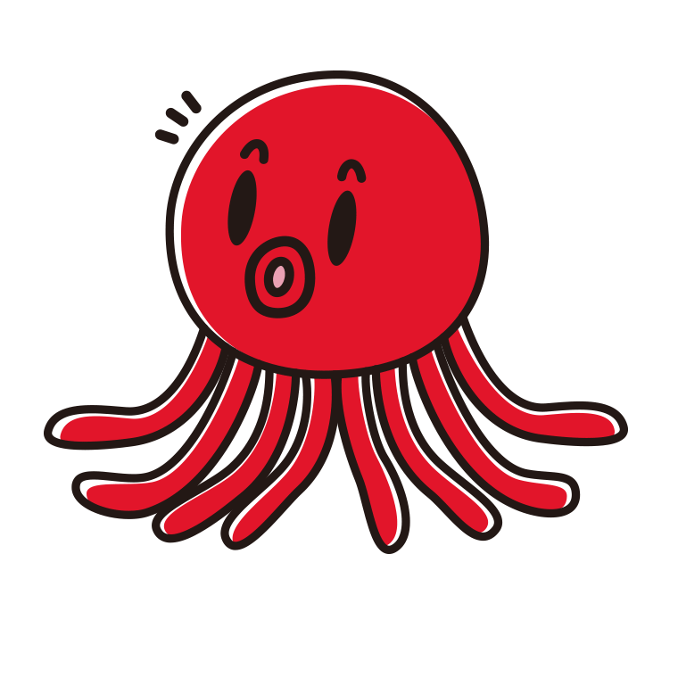 何かに気付くタコちゃんのイラスト【色あり、背景なし】透過PNG