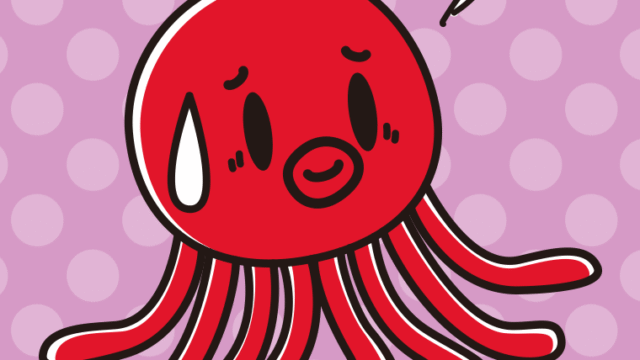 苦笑いするタコちゃんのイラスト【色、背景あり】PNG