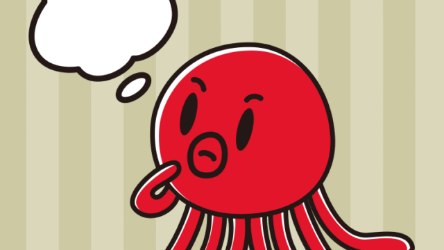 考えるタコちゃんのイラスト【色、背景あり】PNG