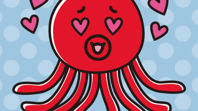 目がハートのタコちゃんのイラスト【色、背景あり】PNG