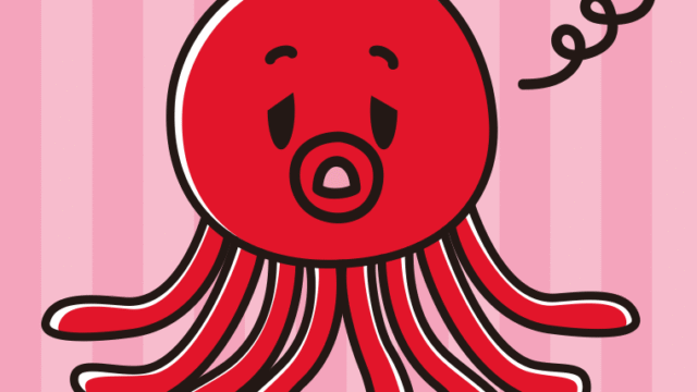 ぼーっとするタコちゃんのイラスト【色、背景あり】PNG