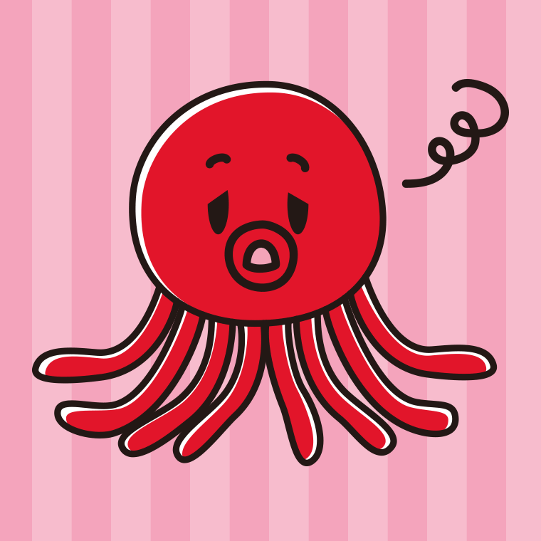 ぼーっとするタコちゃんのイラスト【色、背景あり】PNG