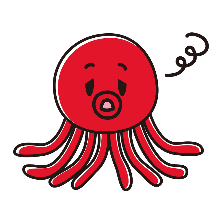 ぼーっとするタコちゃんのイラスト【色あり、背景なし】透過PNG