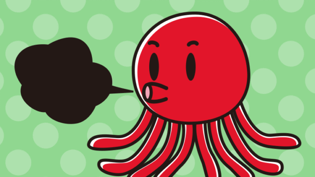 墨を吐くタコちゃんのイラスト【色、背景あり】PNG