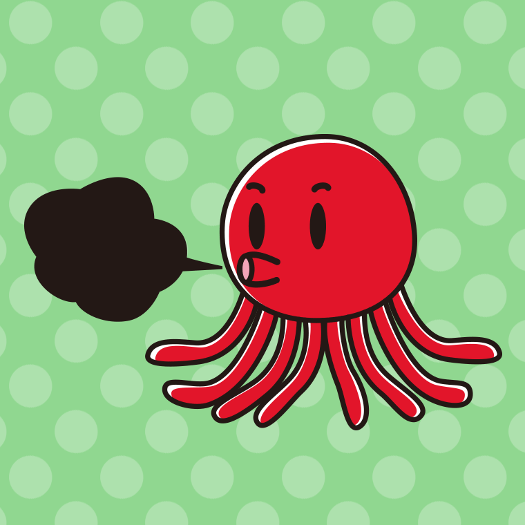 墨を吐くタコちゃんのイラスト【色、背景あり】PNG