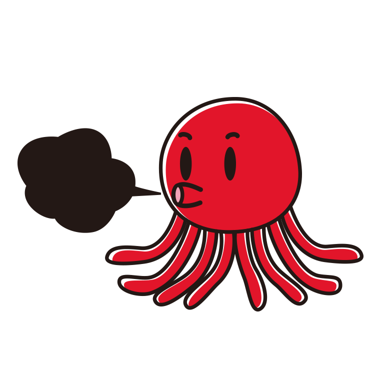墨を吐くタコちゃんのイラスト【色あり、背景なし】透過PNG