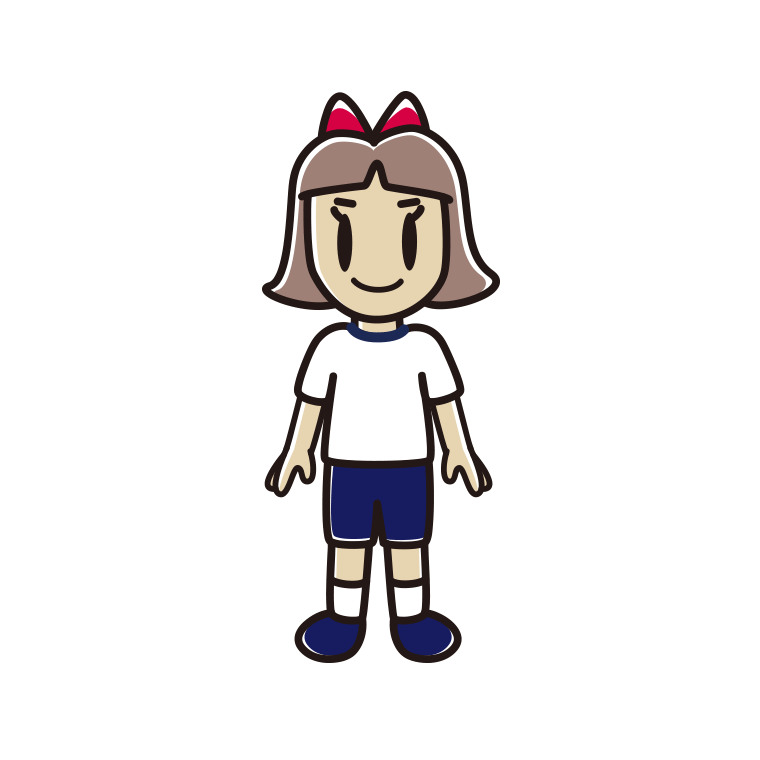 体操着姿の小学生女子のイラスト【色あり、背景なし】透過PNG