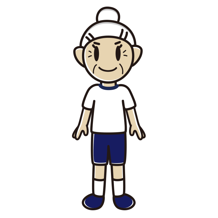 体操着姿のおばあさんのイラスト【色あり、背景なし】透過PNG