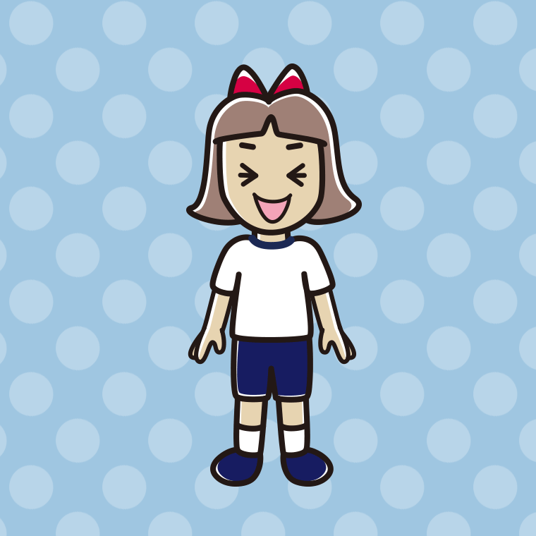 笑う体操着姿の小学生女子のイラスト【色、背景あり】PNG
