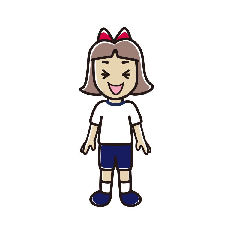 笑う体操着姿の小学生女子のイラスト【色あり、背景なし】透過PNG