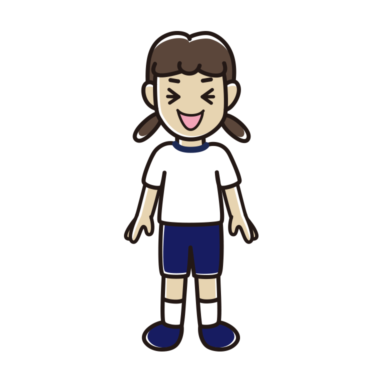 笑う体操着姿の女子中学生のイラスト【色あり、背景なし】透過PNG