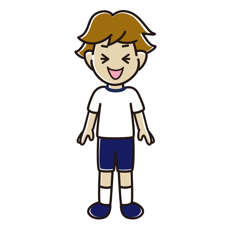 笑う体操着姿の男子高校生のイラスト【色あり、背景なし】透過PNG