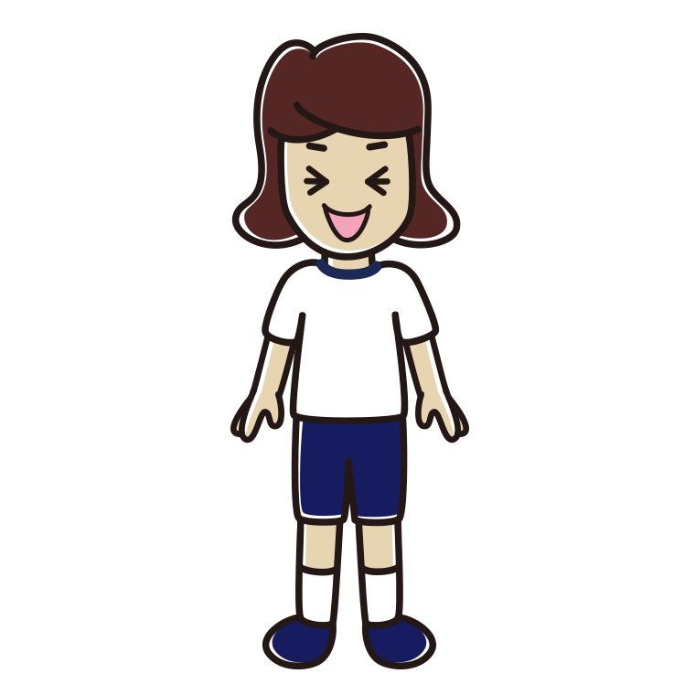笑う体操着姿の女子高校生のイラスト【色あり、背景なし】透過PNG