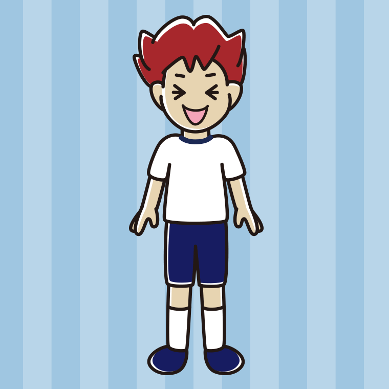 笑う体操着姿の男子大学生のイラスト【色、背景あり】PNG