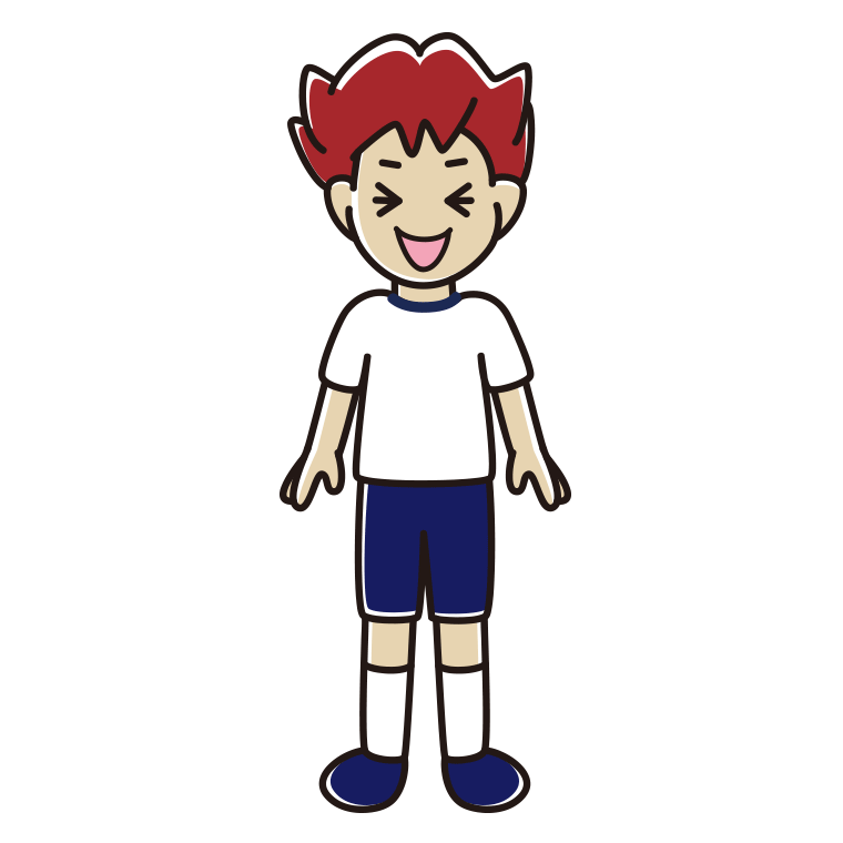 笑う体操着姿の男子大学生のイラスト【色あり、背景なし】透過PNG