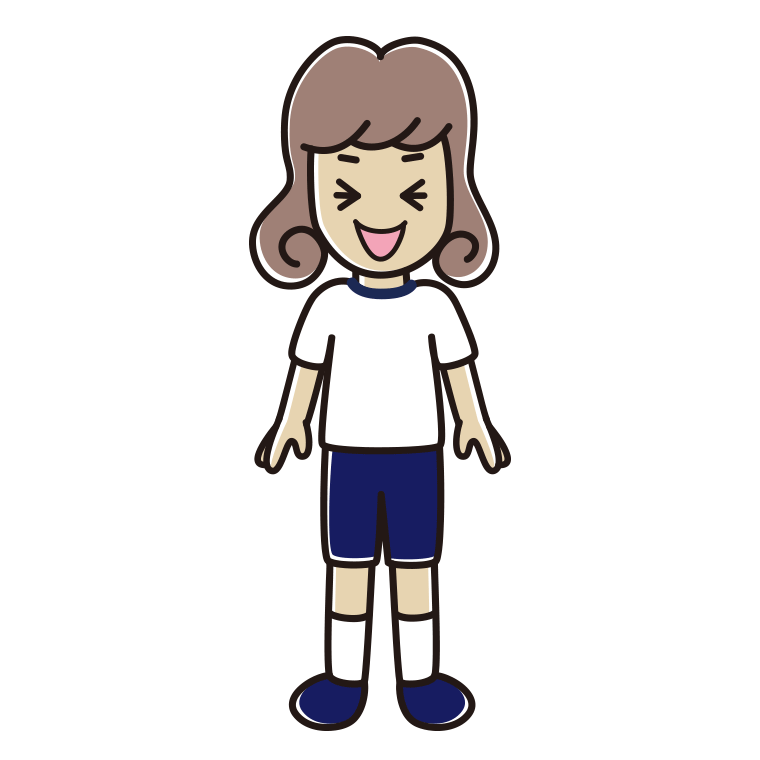 笑う体操着姿の女子大学生のイラスト【色あり、背景なし】透過PNG