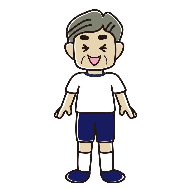笑う体操着姿のおじさんのイラスト【色あり、背景なし】透過PNG
