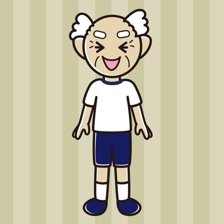 笑う体操着姿のおじいさんのイラスト【色、背景あり】PNG