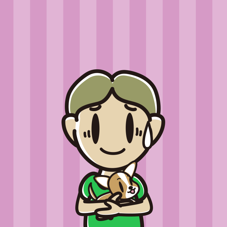 犬を抱いて苦笑いする小学生男子のイラスト【色、背景あり】PNG