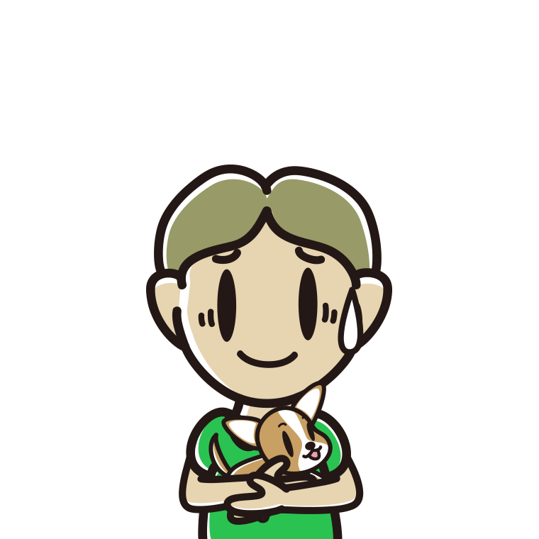 犬を抱いて苦笑いする小学生男子のイラスト【色あり、背景なし】透過PNG