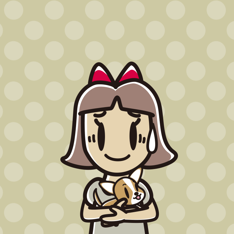 犬を抱いて苦笑いする小学生女子のイラスト【色、背景あり】PNG