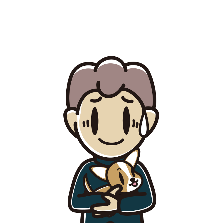 犬を抱いて苦笑いする男子中学生のイラスト【色あり、背景なし】透過PNG