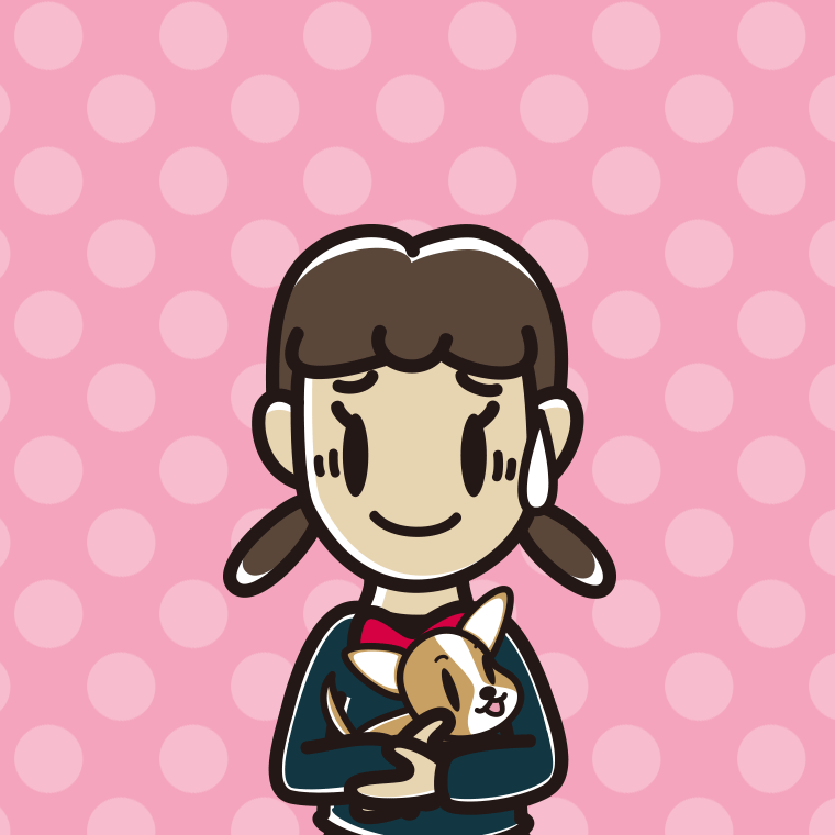 犬を抱いて苦笑いする女子中学生のイラスト【色、背景あり】PNG