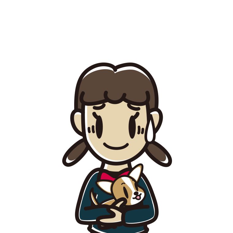 犬を抱いて苦笑いする女子中学生のイラスト【色あり、背景なし】透過PNG