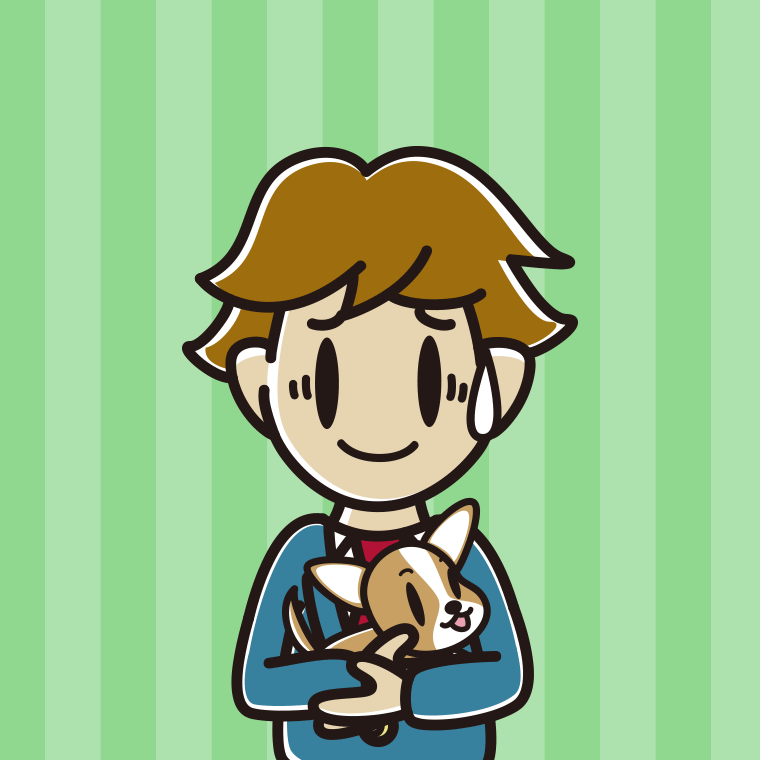 犬を抱いて苦笑いする男子高校生のイラスト【色、背景あり】PNG