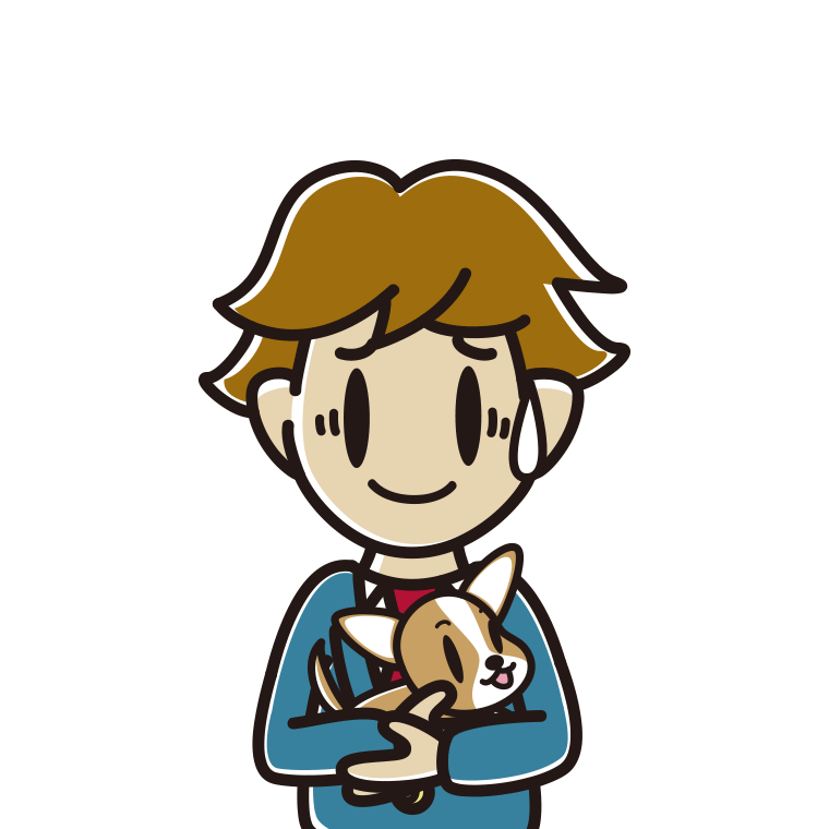 犬を抱いて苦笑いする男子高校生のイラスト【色あり、背景なし】透過PNG