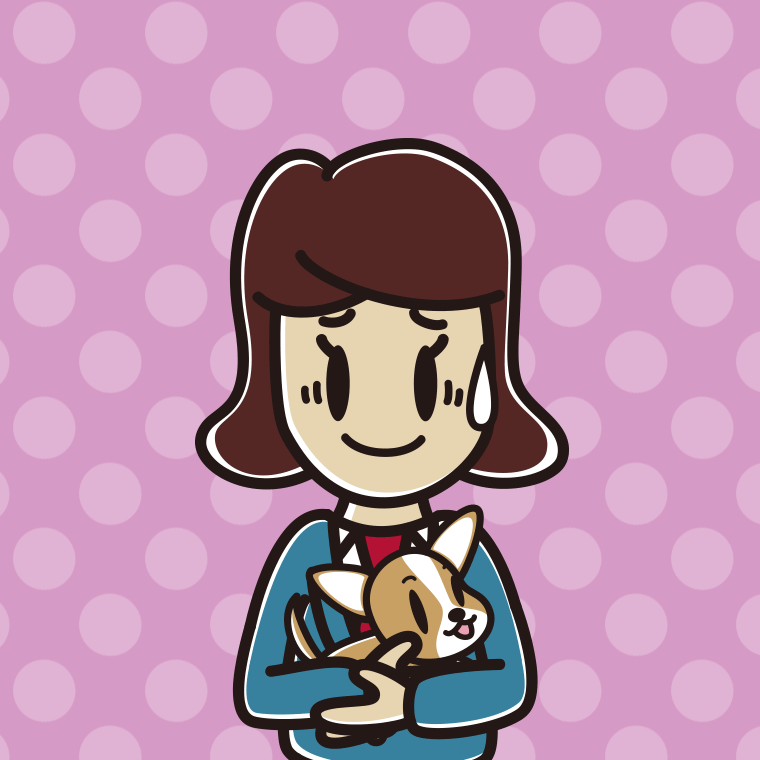 犬を抱いて苦笑いする女子高校生のイラスト【色、背景あり】PNG