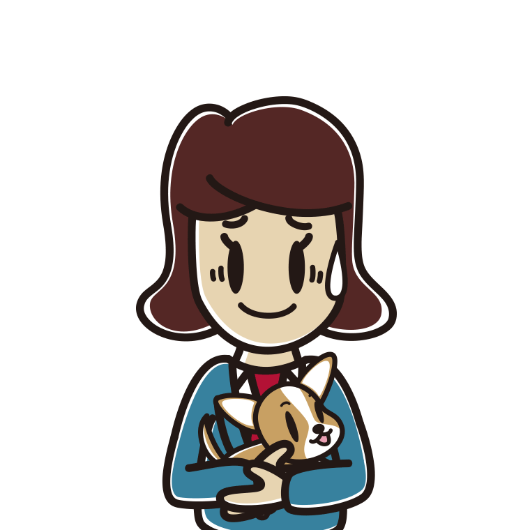 犬を抱いて苦笑いする女子高校生のイラスト【色あり、背景なし】透過PNG