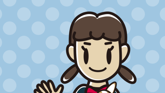 犬を抱いて手を振る女子中学生のイラスト【色、背景あり】PNG