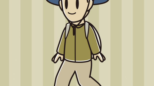 ハイキングをする男性のイラスト【色、背景あり】PNG