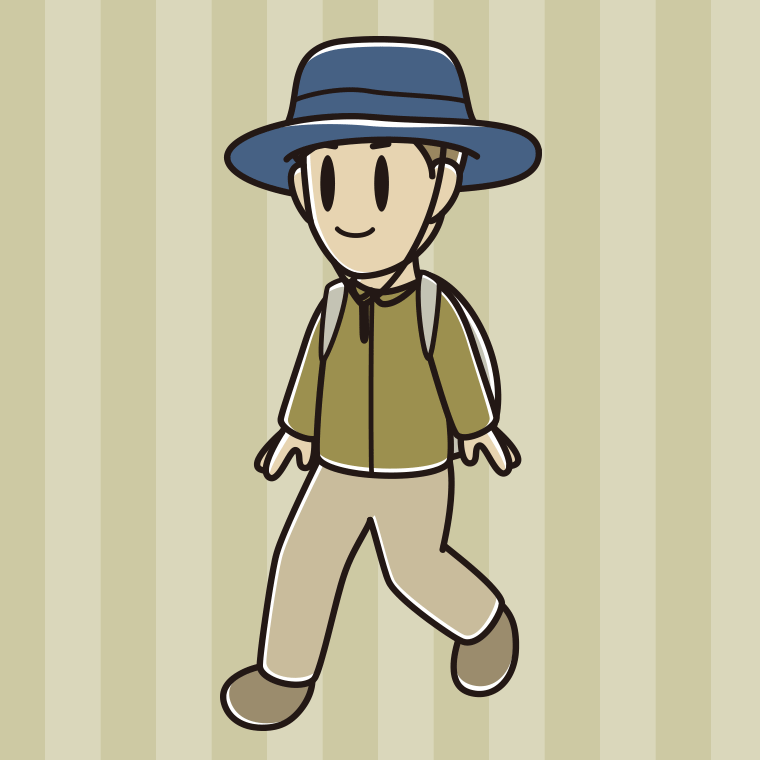 ハイキングをする男性のイラスト【色、背景あり】PNG