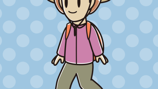 ハイキングをする女性のイラスト【色、背景あり】PNG