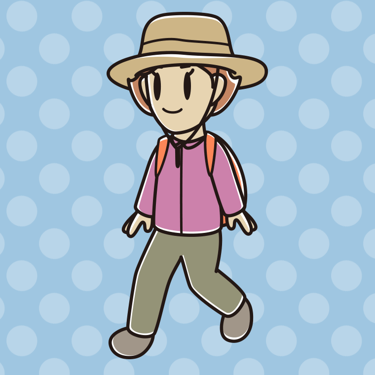ハイキングをする女性のイラスト【色、背景あり】PNG