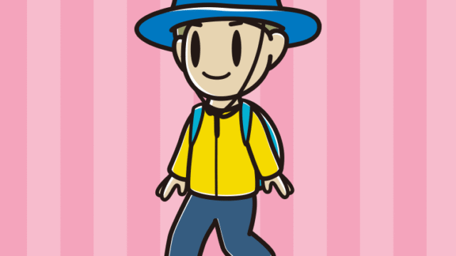 ハイキングをする小学生男子のイラスト【色、背景あり】PNG