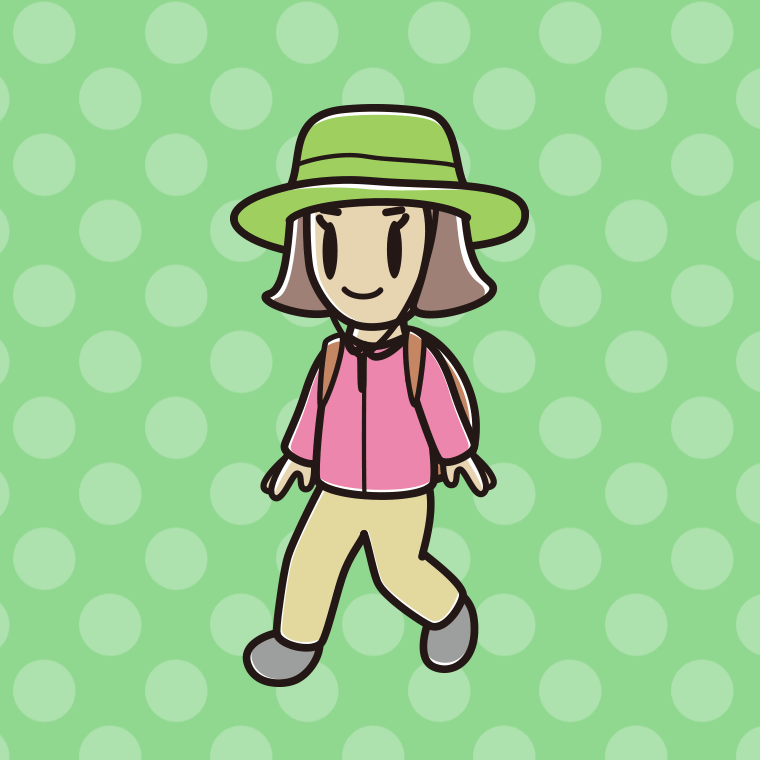 ハイキングをする小学生女子のイラスト【色、背景あり】PNG