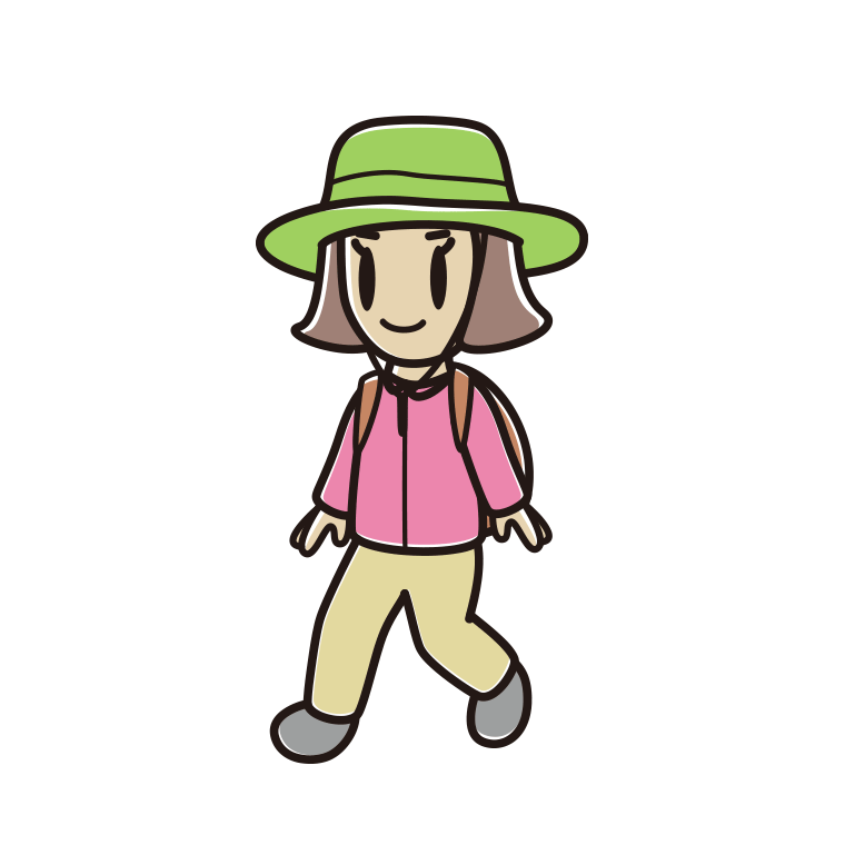 ハイキングをする小学生女子のイラスト【色あり、背景なし】透過PNG