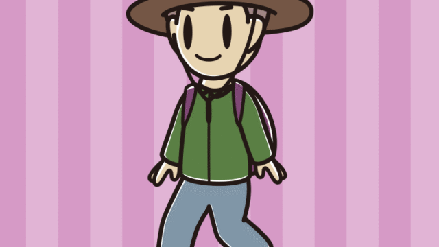 ハイキングをする男子中学生のイラスト【色、背景あり】PNG