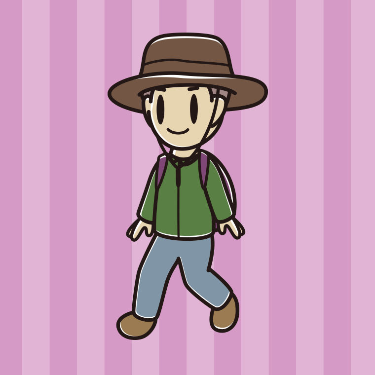 ハイキングをする男子中学生のイラスト【色、背景あり】PNG