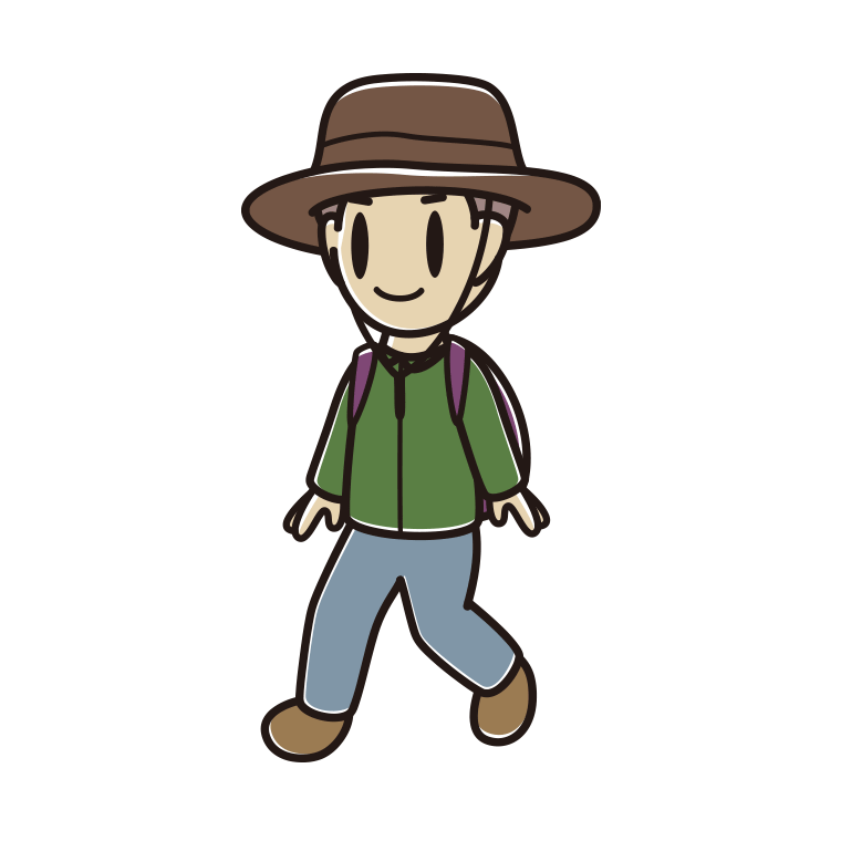 ハイキングをする男子中学生のイラスト【色あり、背景なし】透過PNG