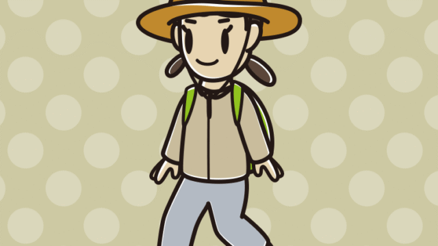 ハイキングをする女子中学生のイラスト【色、背景あり】PNG