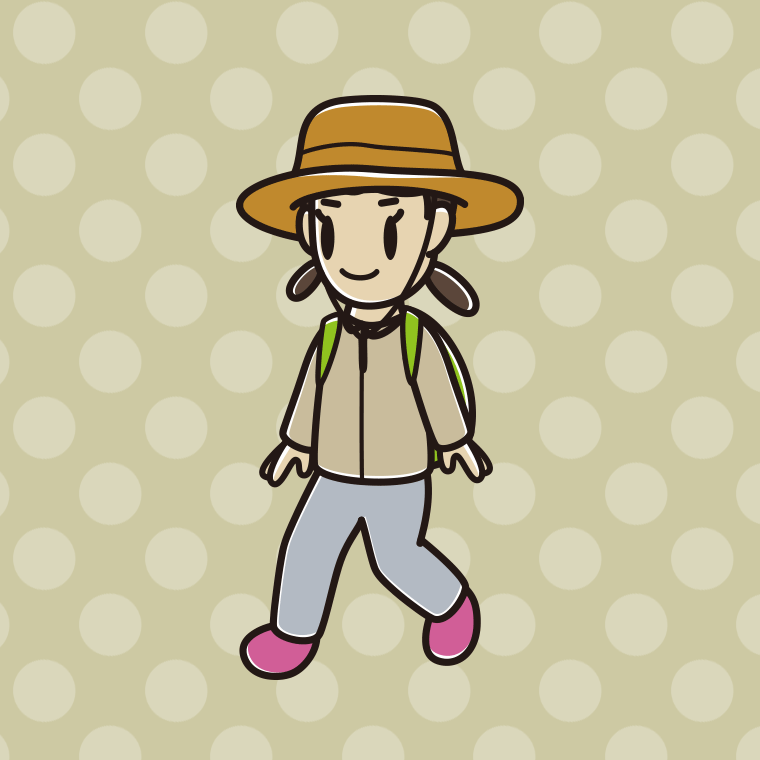 ハイキングをする女子中学生のイラスト【色、背景あり】PNG